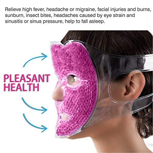 Full Face Gel Mask + Bonus: Eye pad, Hot & Cold Therapy Set |Spa Compress Thermopearl Treatment, Stress Relief, Treats Puffy Eyes, Dark Circles, Acne, Bags |Women Men Gift for Birthday or Anniversary