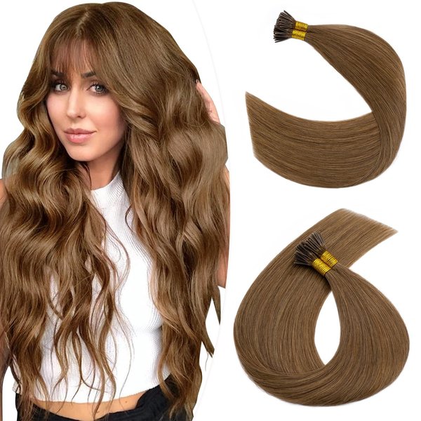 Hairro Pre Bonded Fusion Hair Extensions Remy Keratin Beads Invisible Itip Real Human Hair Extension Stick Tipped Glue Hairpiede Salon Quality I Tip Hair For Women 20" 100 Strands 50g #06 Light Brown
