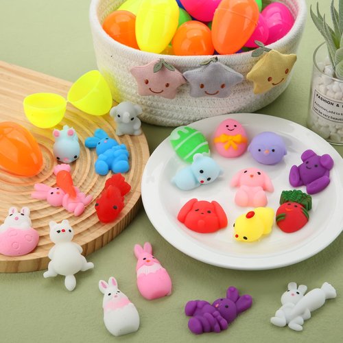 KINGYAO 28 Pack Easter Eggs with Mochi Squishy Toys Inside, Easter Basket Stuffers Egg Fillers Party Favors Gift for Kids Boys Girls Stress Relief Fidget Sensory Toys for Adults