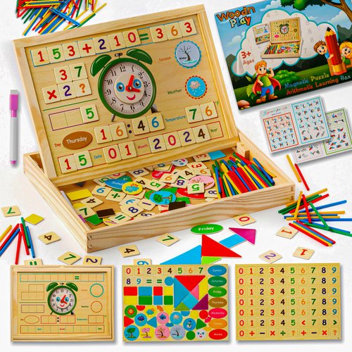 Wooden Magnetic Color Number Blocks with Puzzles Kids Numbers Montessori Toys for 3+ Year Old Educational Homeschool Counting Sticks Toddlers Preschool Learning Math Activities Abacus Toy Blocks (96)