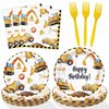 100 Pcs Construction Birthday Party Supplies Decorations Plates Set for 25 Guests, Include Plates Napkins Forks Set for Boys Kids Construction Excavator Theme