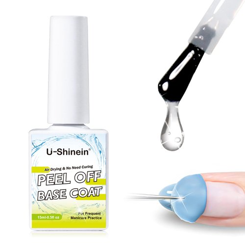 U-Shinein Peel Off Base Coat, 15ml Non-UV Gel Base Coat Ready for Takeoff, Clear Peelabel Base Coat Gel for Gel Nail Polish Without Soaking No UV LED Nail Lamp Required for Nail Practice Beginners