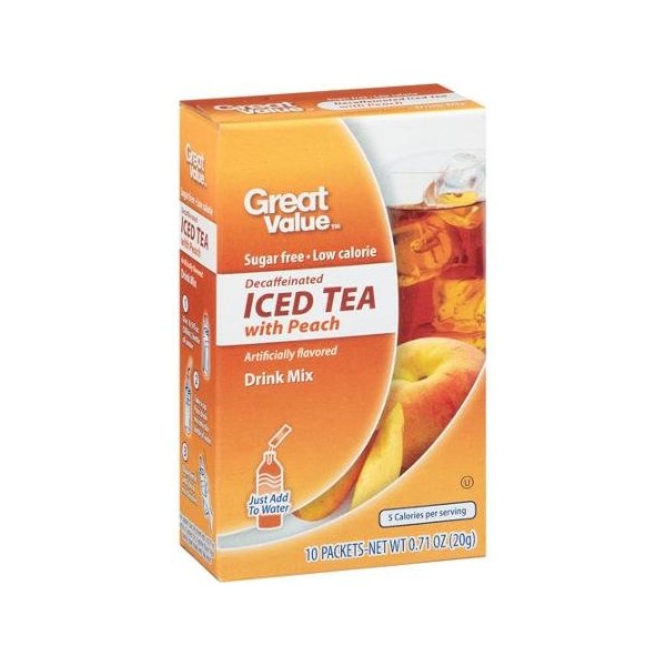 Great Value: Decaffeinated Iced Tea with Peach Drink Mix, .71 Oz (Pack of 2)
