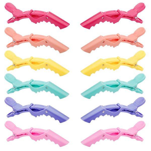 GLAMFIELDS 12 pcs Alligator Hair Clips for Styling Sectioning, Non-slip Grip Clips for Hair Cutting, Durable Women Professional Plastic Salon Hairclip with Wide Teeth & Double-Hinged Design