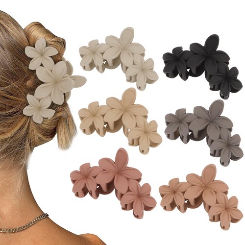 CURASA Flower Claw Clips 6Pcs Matte Flower Hair Clips for Women Girls Plumeria Hair Clip Hibiscus Hair Claw Clips for Thick Hair Flower Claw Clip Non Slip Hair Accessories for Women Girls
