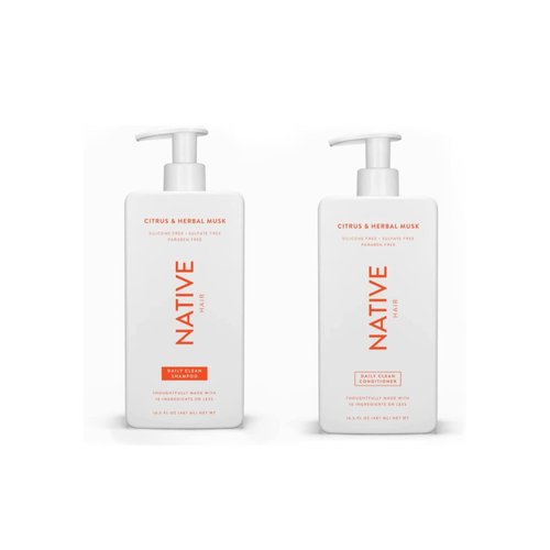 Native Citrus Herbal Musk Shampoo and Conditioner Set - Sulfate, Paraben, Dye Free, 16.5 oz (2 units, 33 Fl Oz) - Daily Cleansing, Moisturizing, Revitalizing, Strengthening Benefits for Hair