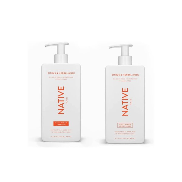 Native Citrus Herbal Musk Shampoo and Conditioner Set - Sulfate, Paraben, Dye Free, 16.5 oz (2 units, 33 Fl Oz) - Daily Cleansing, Moisturizing, Revitalizing, Strengthening Benefits for Hair