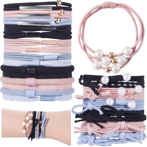 PAGOW 36 Pcs Elastics Hair Tie Women Girl Ponytail Holder Morandi Bohemian Soft Stylish No Damage...
