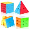 AuntyFey Speed Cube Set,4 Pack Speed Magic Cube Set with Speed Cube 3x3,2x2 Speed Cube,4x4 Speed Cube,Pyramid Speed Cube,Stickerless Speed Cube for Kids Toddlers Adults,Puzzle Cube Bundle Set for Kid