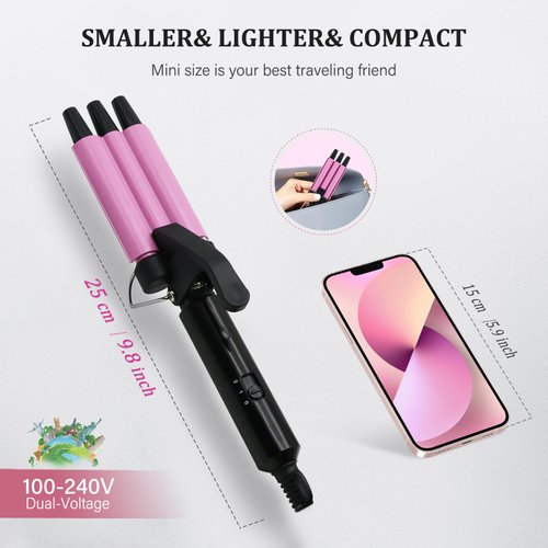 janelove Upgraded Hair Crimper 2 Adjustable Temperature, 1/2 Inch Beach Waves Curling Iron, Hair Waver for Short & Medium Hair, Home and Travel Friendly Crimper Hair Tool, Dual Voltage