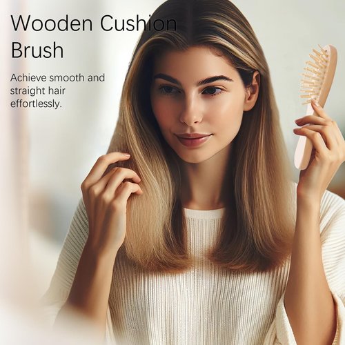 Wooden Paddle Hair Brush, Portable Cartoon Comb, Airbag Wood Massage Comb, Mini Travel Hairbrush for All Hair Types