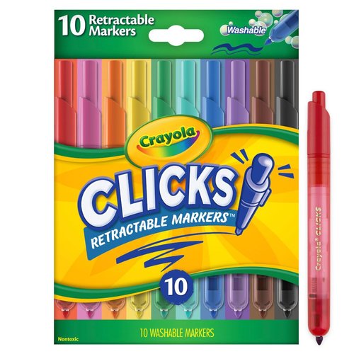 Crayola Clicks Retractable Tip Markers (10ct), Washable Art Marker Set, Coloring Markers for Kids, Stocking Stuffer for Kids, 3+
