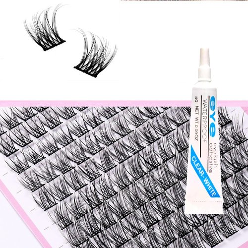 120 Pieces Eyelash Clusters - Wispy Lash Clusters, Individual Lashes, Mixed Lash Clusters, False Eyelash Extensions, DIY Lash Extension for Self Application, C Curl- 50D - 0.05D - 10-14mm, With Glue