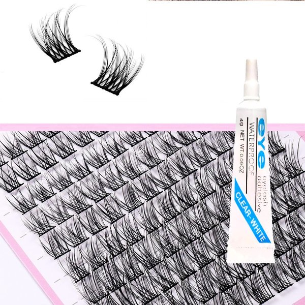 120 Pieces Eyelash Clusters - Wispy Lash Clusters, Individual Lashes, Mixed Lash Clusters, False Eyelash Extensions, DIY Lash Extension for Self Application, C Curl- 50D - 0.05D - 10-14mm, With Glue