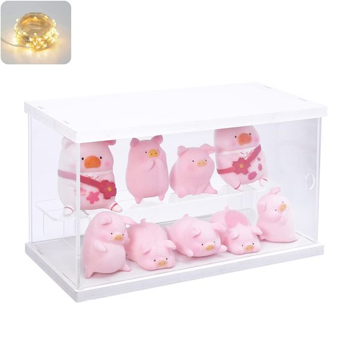 ELEpure 2 Tier Clear Acrylic Display Box Case Stand for Funko pop Advent Calendar Action Pop Figures Collectibles Assemble Countertop Box Storage Cube Organizer Showcase, White 9.8x4.5x5.9inch