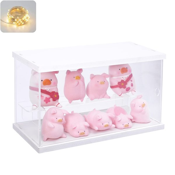 ELEpure 2 Tier Clear Acrylic Display Box Case Stand for Funko pop Advent Calendar Action Pop Figures Collectibles Assemble Countertop Box Storage Cube Organizer Showcase, White 9.8x4.5x5.9inch