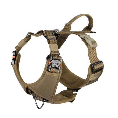 ICEFANG Dog Halter Harness with 2 x Metal Buckles,for Medium Sized Dog,K9 Vest,Y-Shape Chest,Adjustable Pet Harness,No-Pull Front Leash Clip (Medium (Pack of 1), Brown)