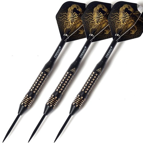 CUESOUL 20 Grams Steel Tip Darts Set with Black deluxe PU darts case-Black Scorpion