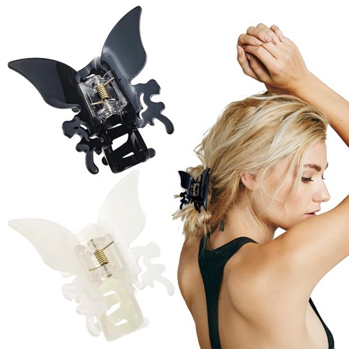 2 PACK Butterfly Hair Claw Clips for Women, Cute Non-Slip Matte Jaw Strong Hold Butterfly French Design Hair Clamps for Women Girls Thick Thin Hair