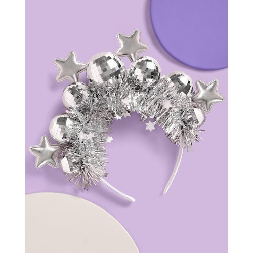 xo, Fetti Disco Balls + Stars Headband - New Year's Eve Hair Accessory, Holiday Party Favor, Boogie Birthday Party Decorations