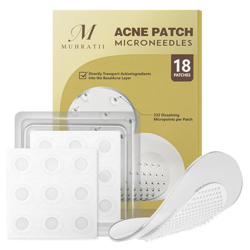 muhratii 2 Pcs Microdart Acne Patch for Face, Hyaluronate, Salicylic Acid, Vitamin C, Microdart Pimple Patch for Deep, Early Stage and Hidden Pimples (18 Count)