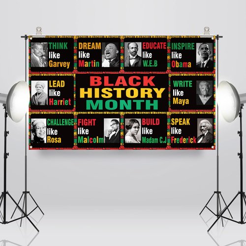 Sunwer Black History Month Photo Booth Backdrop African American Inspirational Wall Posters Classroom Bulletin Board Hanging Banner (5.9×3.6ft)