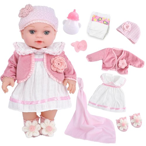 DOTVOSY 12" Girl Baby Dolls Playset Adoption Realistic Soft Baby Doll with Clothes Accessories Include Outfits,Pacifier,Disposable Diaper,Blanket,Feeding Bottle Toy Stuff for Toddler 3 Ages and Up