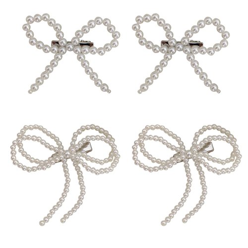 4Pcs Pearl Bow Hair Clip Vintage Pearl Hair Clips for Women Barrette Faux Pearl Hair Duckbill Hair Clips Pearl Hairpin Headwear Decorative Bobby Pin Non-Slip Pearl Hair Accessories