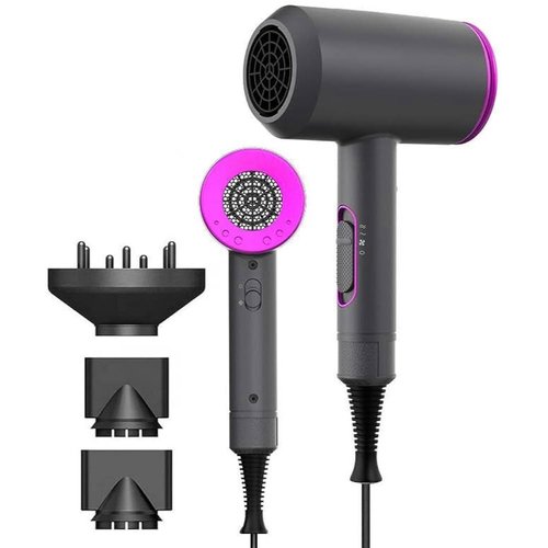 Hair Dryer, 1800 Watts Professional Ionic Hair Dryer with Diffuser and Nozzles, Powerful Blow Dryer for Fast Drying,Compact & Lightweight Travel Portable Hair Dryer for Women (Gray)