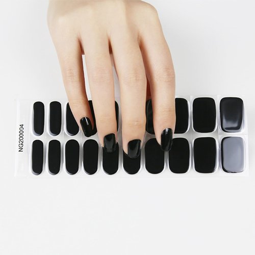 Wekcekcek Semi Cured Gel Nail Strips, 20pcs Gel Nail Polish Stickers, Pure Black Gel Nail Stickers - Work with Any UV Lamp, Long Lasting Full Nail Wraps with Nail File and Stick