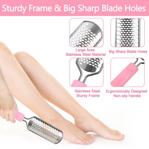 OWIIZI Foot File Pedicure Foot Scrubber for Callus Remover, Stainless Steel Foot Exfoliator Grater Feet Rasp Scraper Hard Cracked Dead Skin Removers for Wet and Dry Foot