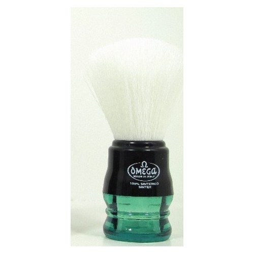 Omega Synthetic Bristle Shaving Brush w/Green Handle