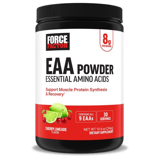 Force Factor Essential Amino Acids, Full Spectrum EAAs Amino Acids Powder, Amino Acids Supplement for Women and Men to Support Healthy Muscle and Workout Recovery, Cherry Limeade, 30 Servings