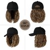 Qlenkay Baseball Cap with Hair Extensions 14inch Wavy Curly Bob Hairstyle Adjustable Wig Hat Attached Synthetic Hairpiece for Woman Light Brown Mix Ash Blonde