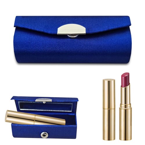 US Office Elements Elegant Dark Blue Satin Lipstick Case with Mirror – Luxurious Soft Satin Lipstick Holder for Purse, Stylish Protection for Your Lipstick (Set of 2)