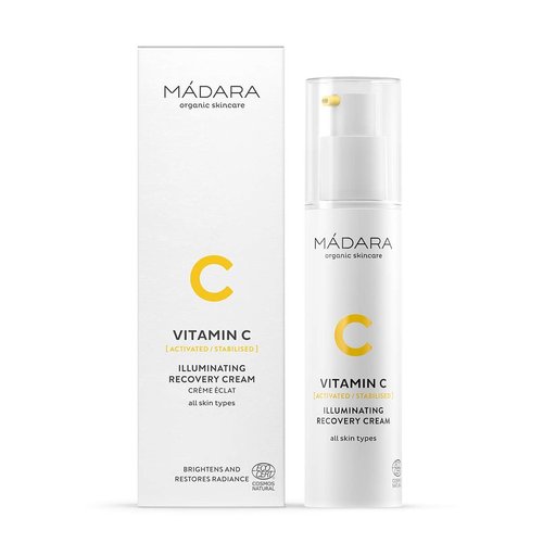 MÁDARA Organic Skincare | Vitamin C Illuminating Recovery Cream – 50 ml, Vitamin C moisturiser with hyaluronic acid, Hydrating and brightening face cream, All skin types, Vegan, Ecocert certified