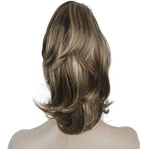 Lydell 12" Dual Use Straight Curly Styled Clip In Claw Ponytail Hair Extension Synthetic Hairpiece 125g with a jaw/claw clip (12TT26 Light Brown with Highlights)