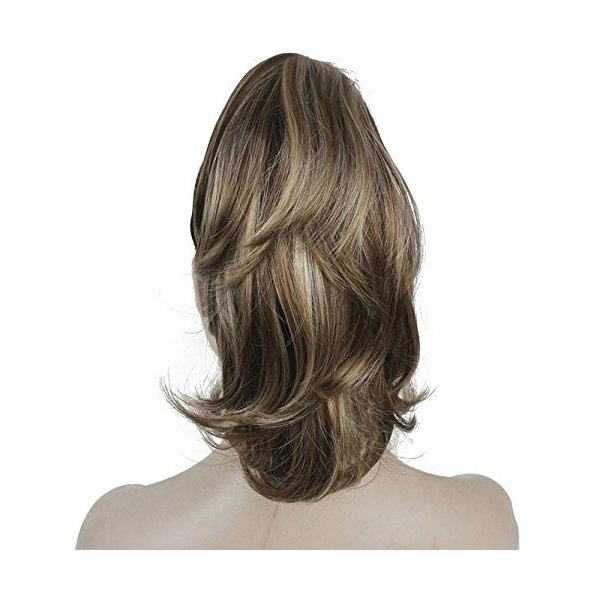 Lydell 12" Dual Use Straight Curly Styled Clip In Claw Ponytail Hair Extension Synthetic Hairpiece 125g with a jaw/claw clip (12TT26 Light Brown with Highlights)