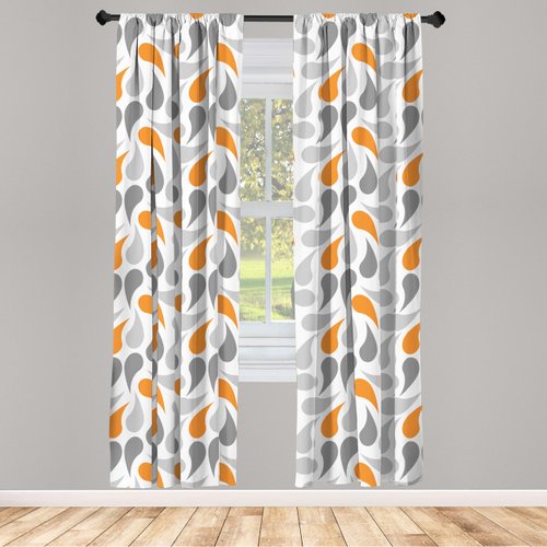 Ambesonne Geometric Window Curtains, Cultures Motif Traditional Teardrop Pattern Vintage Palette, Lightweight Decor 2-Panel Set with Rod Pocket, Pair of - 28" x 63", White Orange
