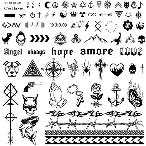 3sheets Temporary Tattoos Adult Men Halloween Gothic Lettering Spider Skull Anchor Tribal Wire Cross Tattoos Realistic Small Semi Permanent Tattoo Long Lasting 1-2 Weeks