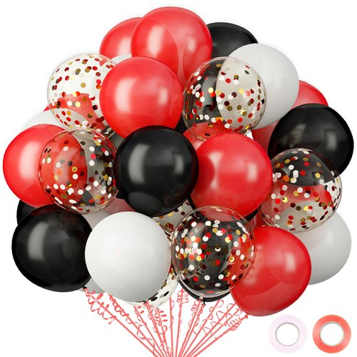 62Pcs Red and Black Balloons Kit - 12 Inches Red Black Party Decoration Balloons for Graduation C...