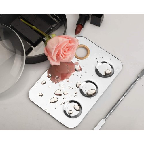 KissDate Makeup Mixing Palette, 6x4inch Stainless Steel Makeup Palette 3-well Nail-art Cosmetic Artist Mixing Palette with Makeup Spatula, Stocking Stuffers Christmas Gifts for Women