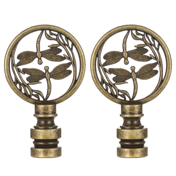 Canomo 2 Pieces Double Dragonflies Lamp Finials Hollowing out Treatment for Lamp Shade, Antique Bronze