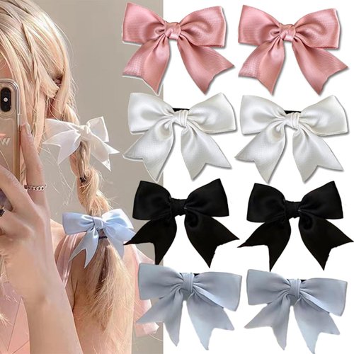 mdgfge Bowknot Hair Ribbon Clips Cute Hair Bows Alligator Colorful Satin Hair Clips Hair Barrettes Y2k Kawaii Accessories for Girls Women Kids Double Ponytail Hairpin Hairstyle Design (8Pcs)