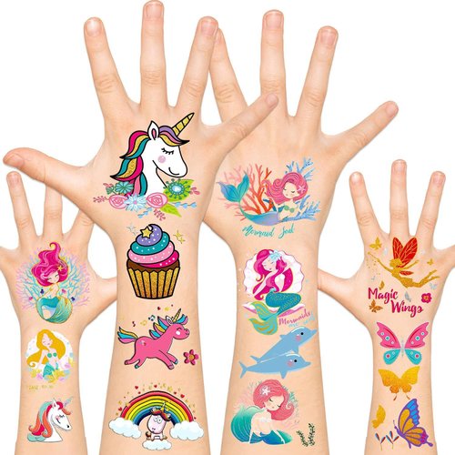 Leesgel 49 Styles Metallic Glitter Temporary Tattoos for Girls, Mermaid Butterfly Tattoos, Fake Temporary Tattoos for Kids Children Toddlers