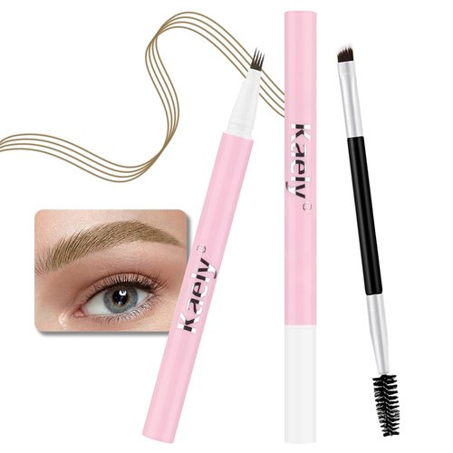 1 Pcs Light Brown Magic Microblading Eyebrow Contouring Pen Brow Pencil, 2-in-1 Eyebrow Pencil with Brow Brush, Single-ended Eyebrow Brush, Hair Like Strokes, Natural Looking Eye Brow for Women, 01
