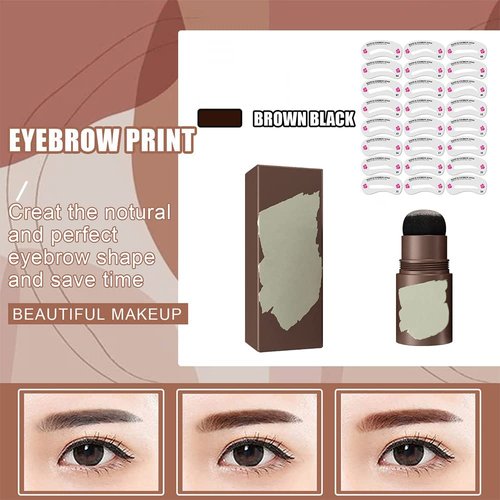 Eyebrow Stamp Stencil Kit, Eyebrow Stamp Pomade with 24 Reusable Thin & Thick Brow Stencils, Eyebrow Stencils Shaping Kit Definer (Black Brown)