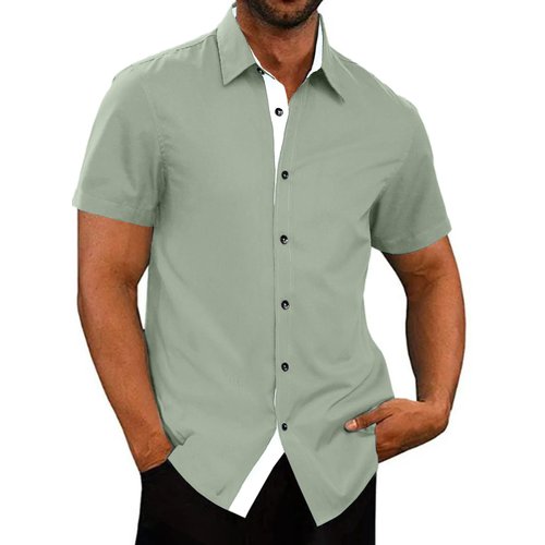 JMIERR Men's Casual Button Down Shirts Wrinkle-Free Short Sleeve Business Muscle Slim Fit Non Iron Dress Shirt for Men, XL, Green