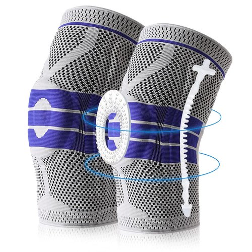 Knee Brace Compression Sleeve, Elastic Knee Wraps Patella Stabilizer with Silicone Gel Spring Support, Hinged Kneepads Protector for Meniscus Tear Arthritis Running Men Women 2 Pack (M (Pack of 2))