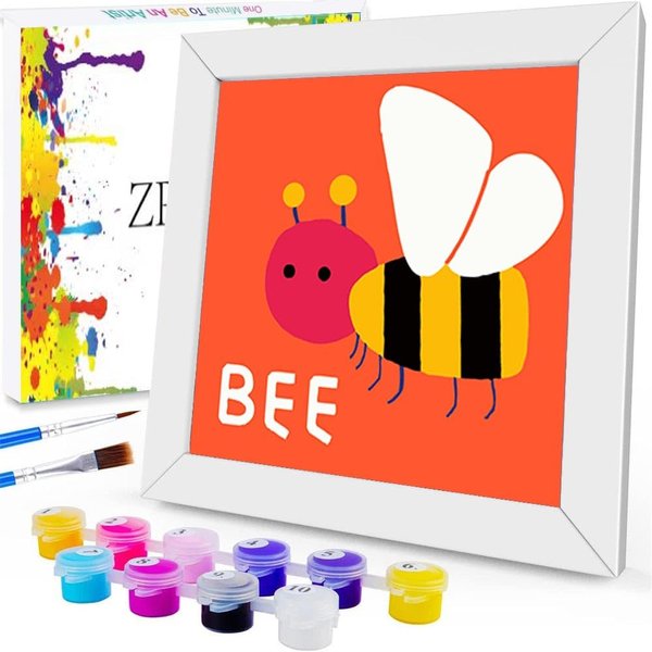 ZRIZQ Paint by Numbers for Adults Beginner Kids Ages 6-8-12 with Wooden Frame,Easy Paint by Numbers for Gift Home Decoration 8x8 Inch(Bee)